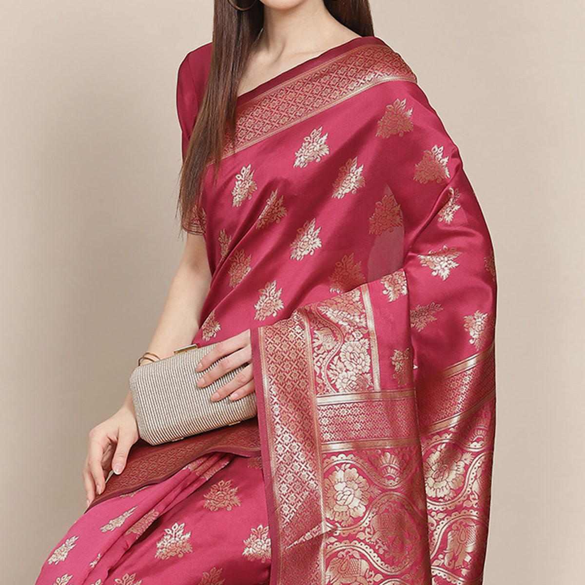 Pink Woven Banarasi Silk Saree