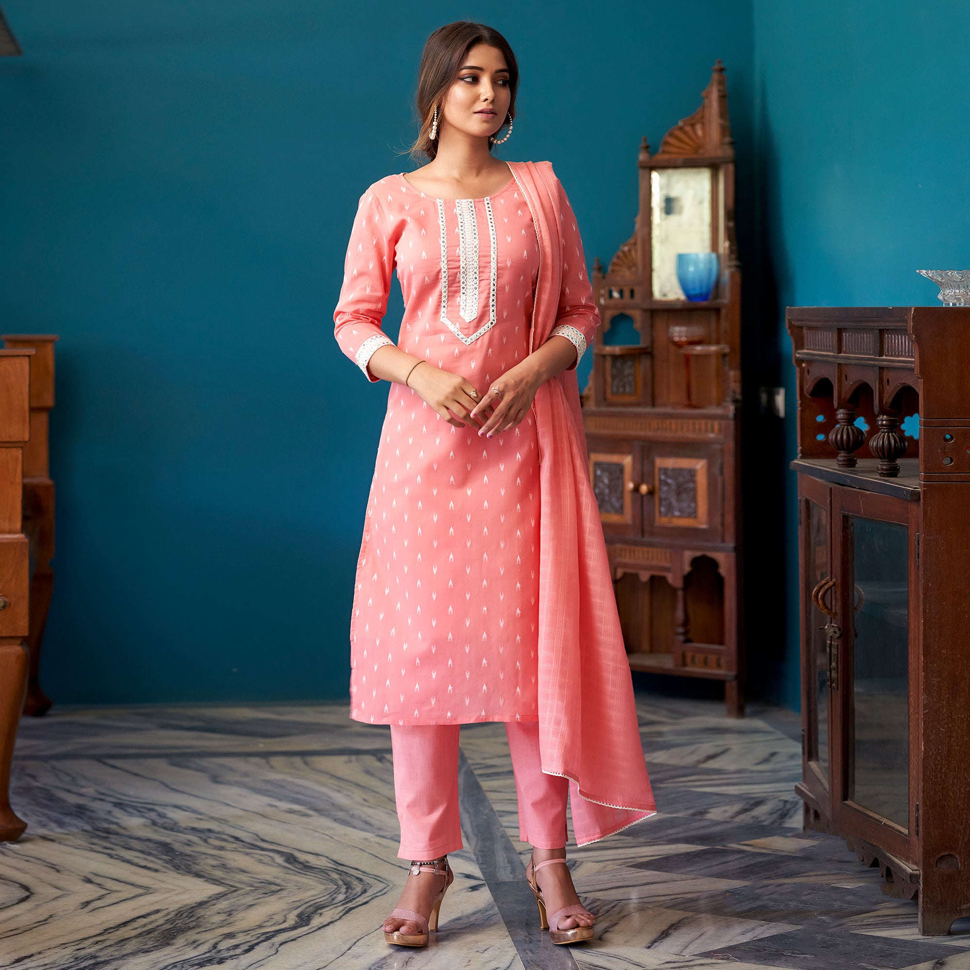 Pink Embroidered Pure Cotton Suit