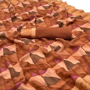 Peach Geometric Printed Georgette Saree