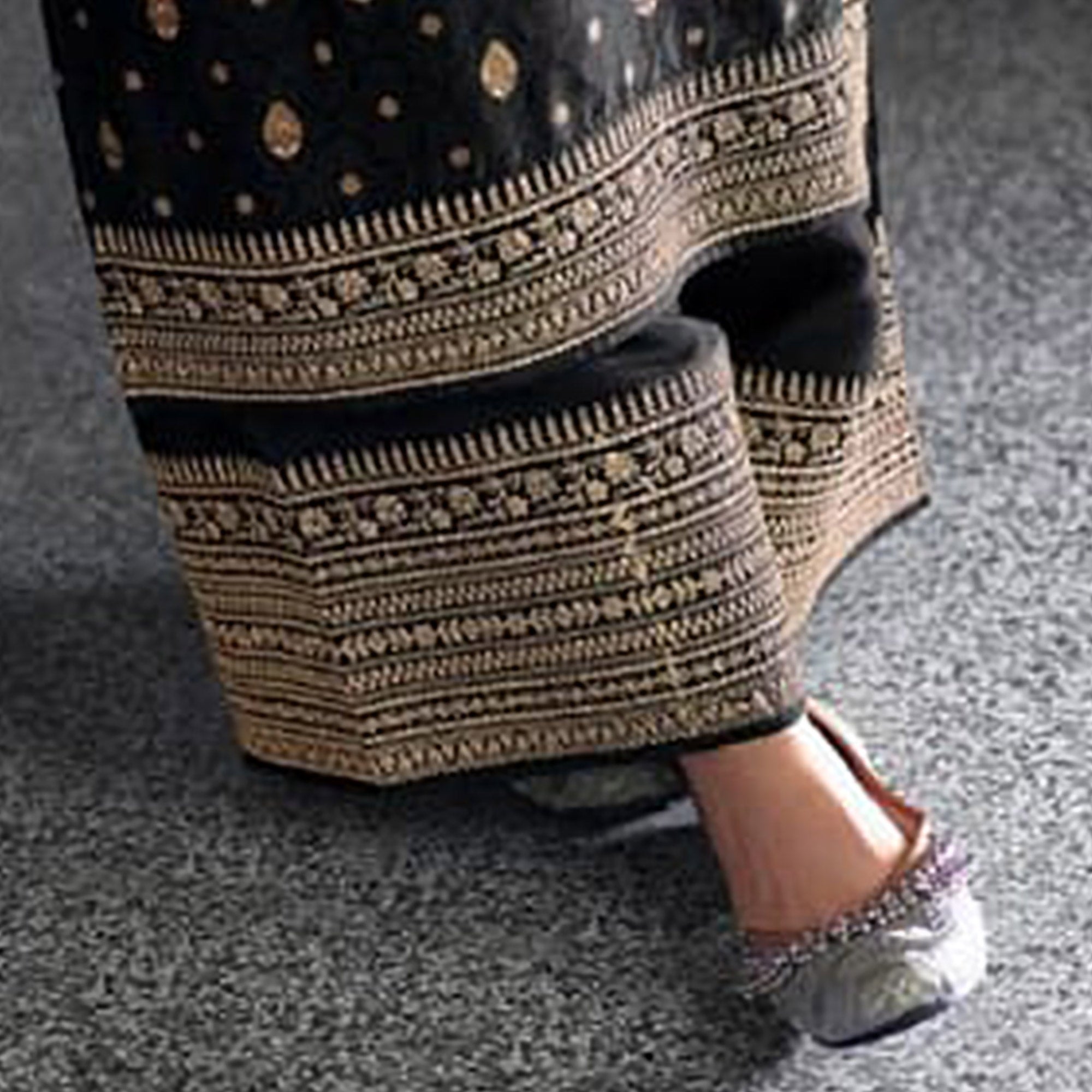 Black Woven With Sequins Embroidered Dola Silk Palazzo Suit