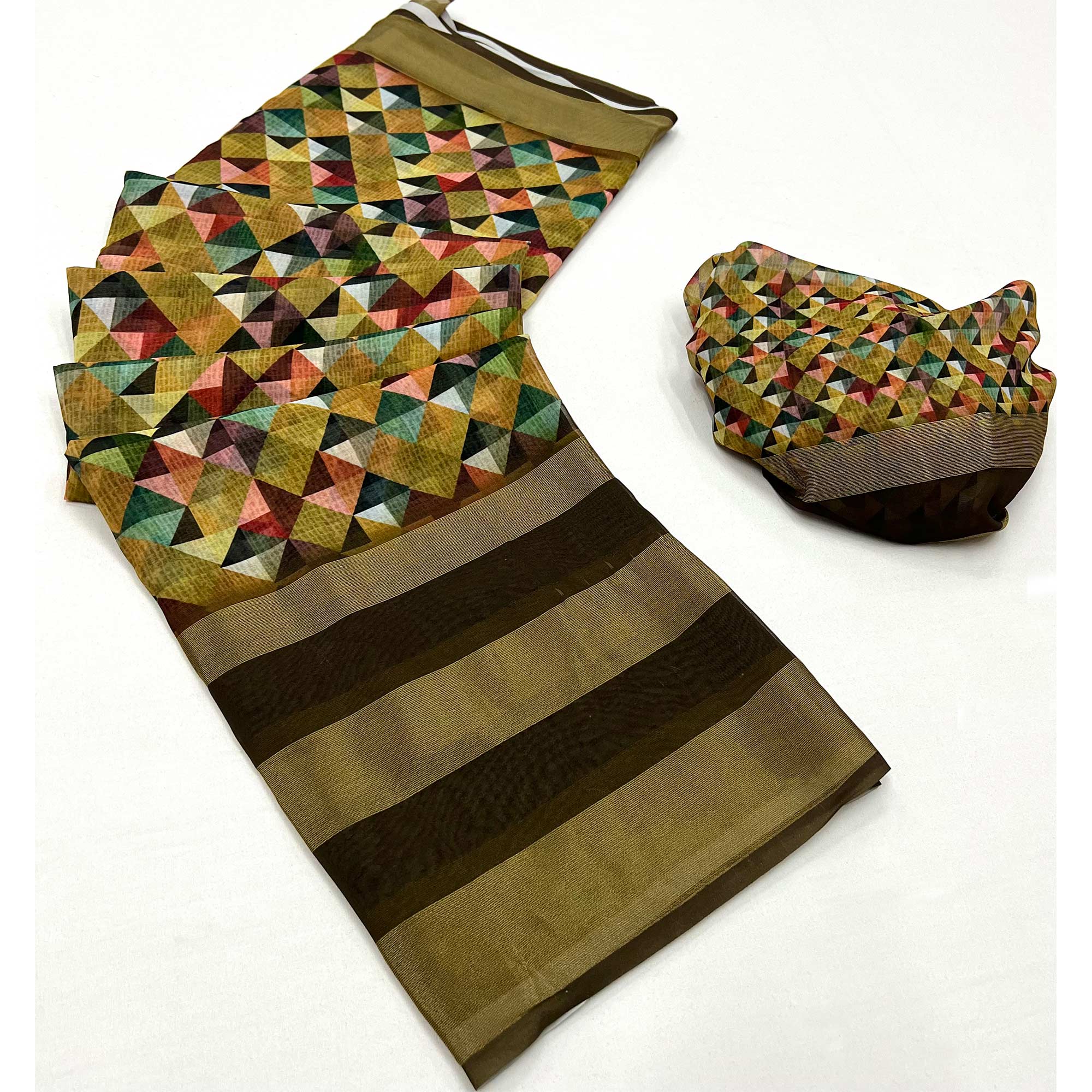 Golden Digital Printed Viscose Saree