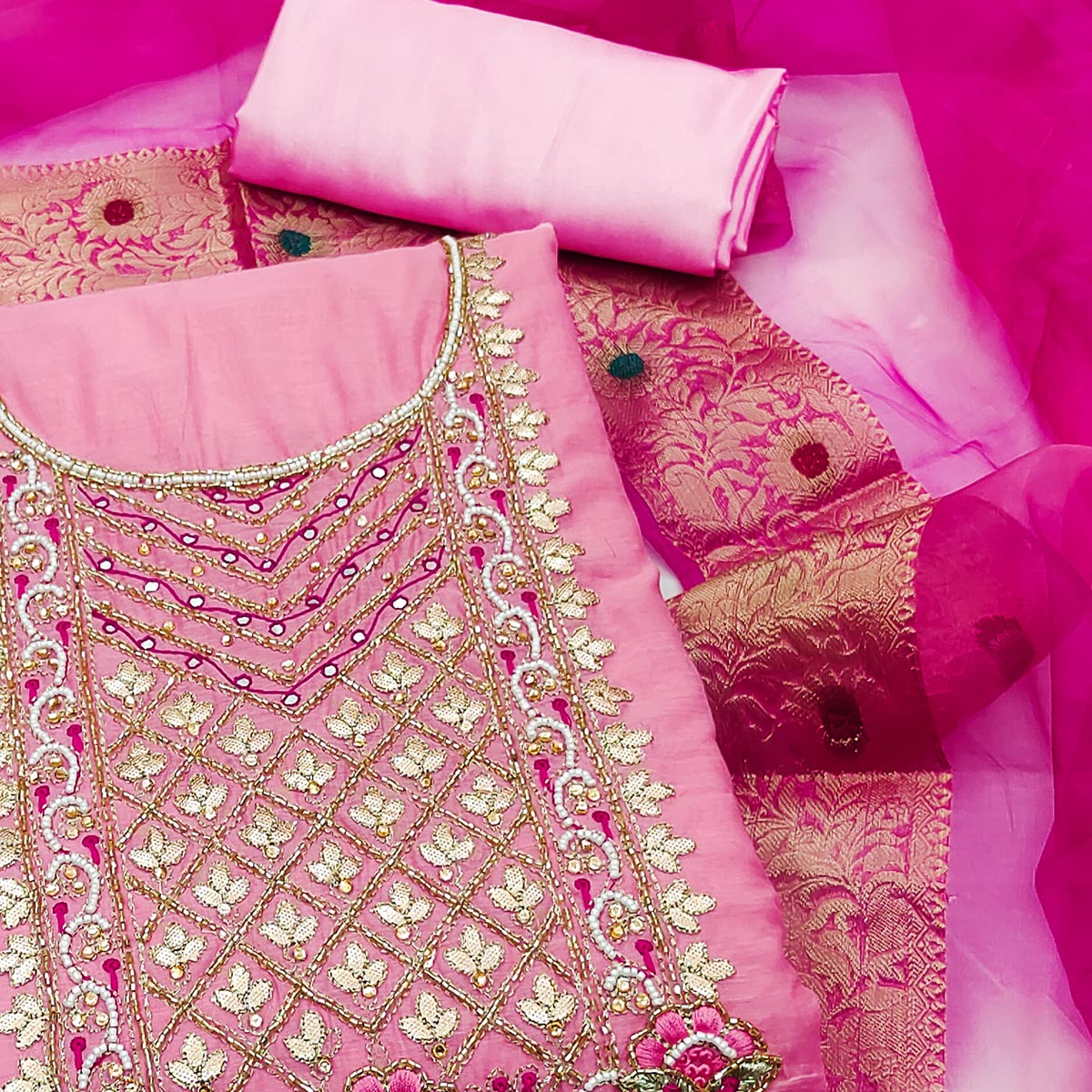 Pink Handwork Modal Dress Material