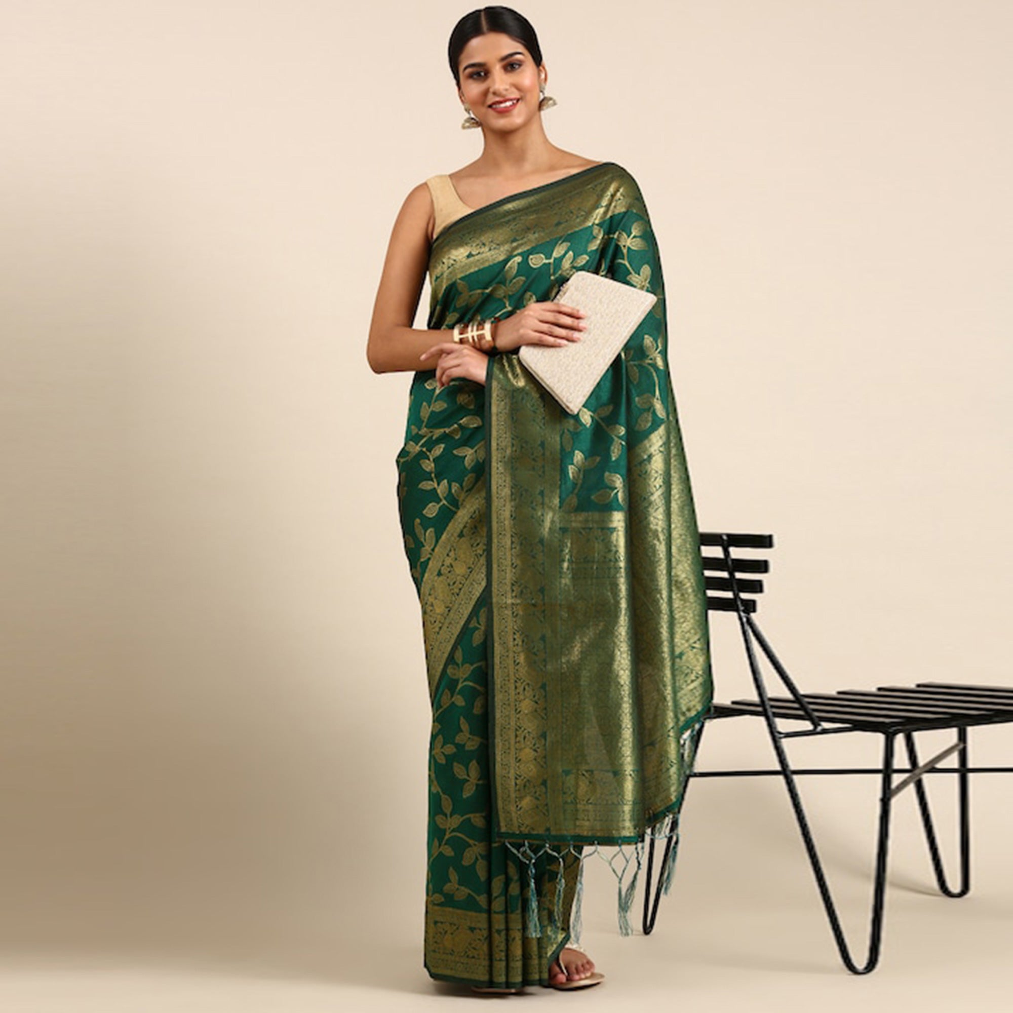 Green Woven Kanjivaram Silk Saree WithTassels