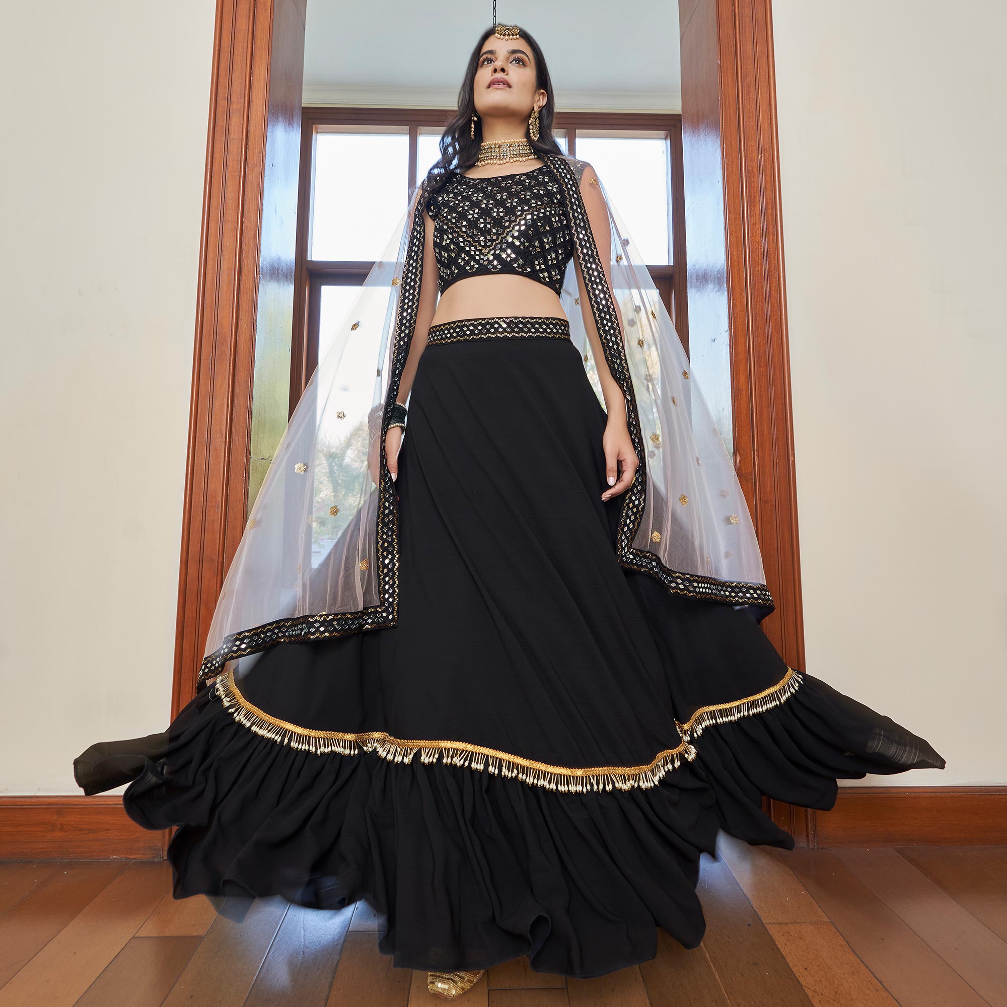 Black Mirror Embroidered Art Silk Lehenga Choli