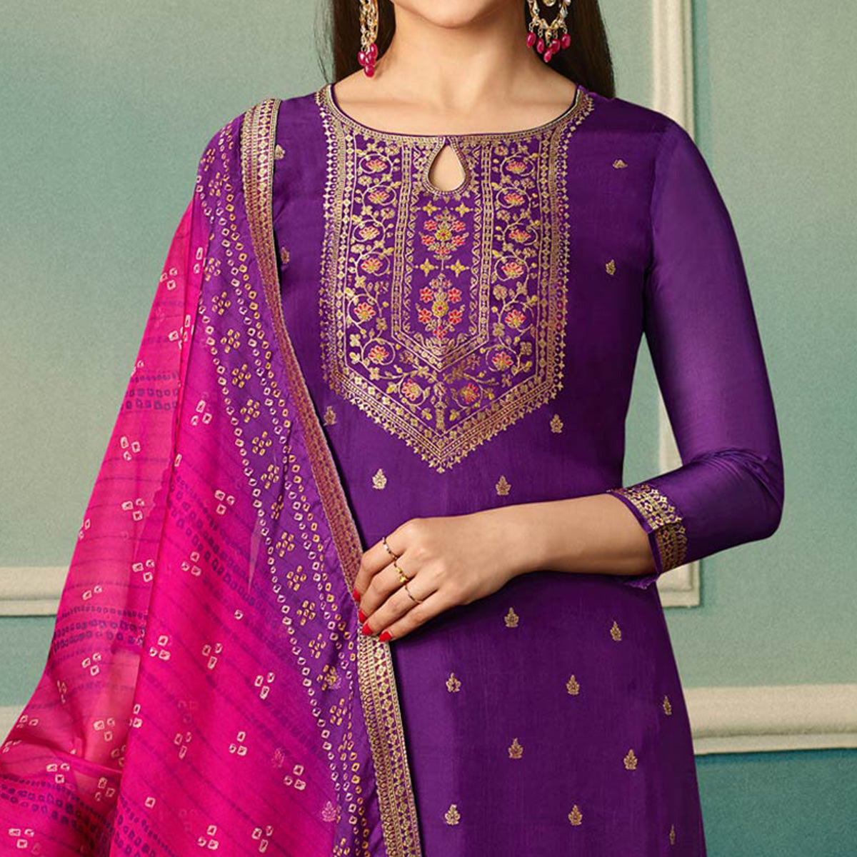 Purple Floral Woven Organza Salwar Suit