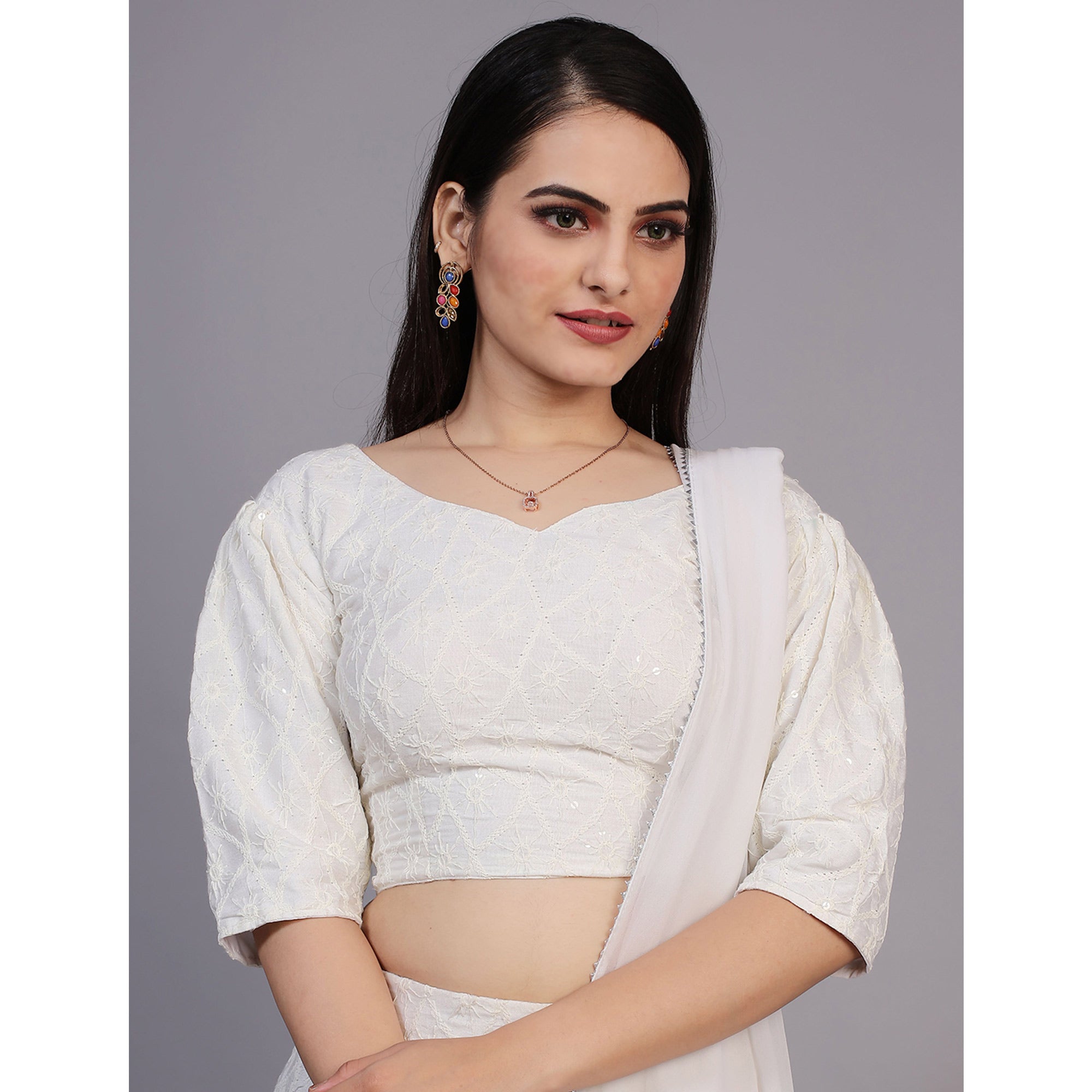 White Lucknowi Chikankari Work Rayon Lehenga Choli