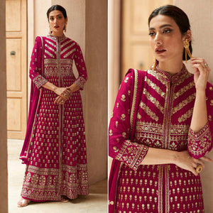 Pink Sequins Embroidered Georgette Palazzo Suit