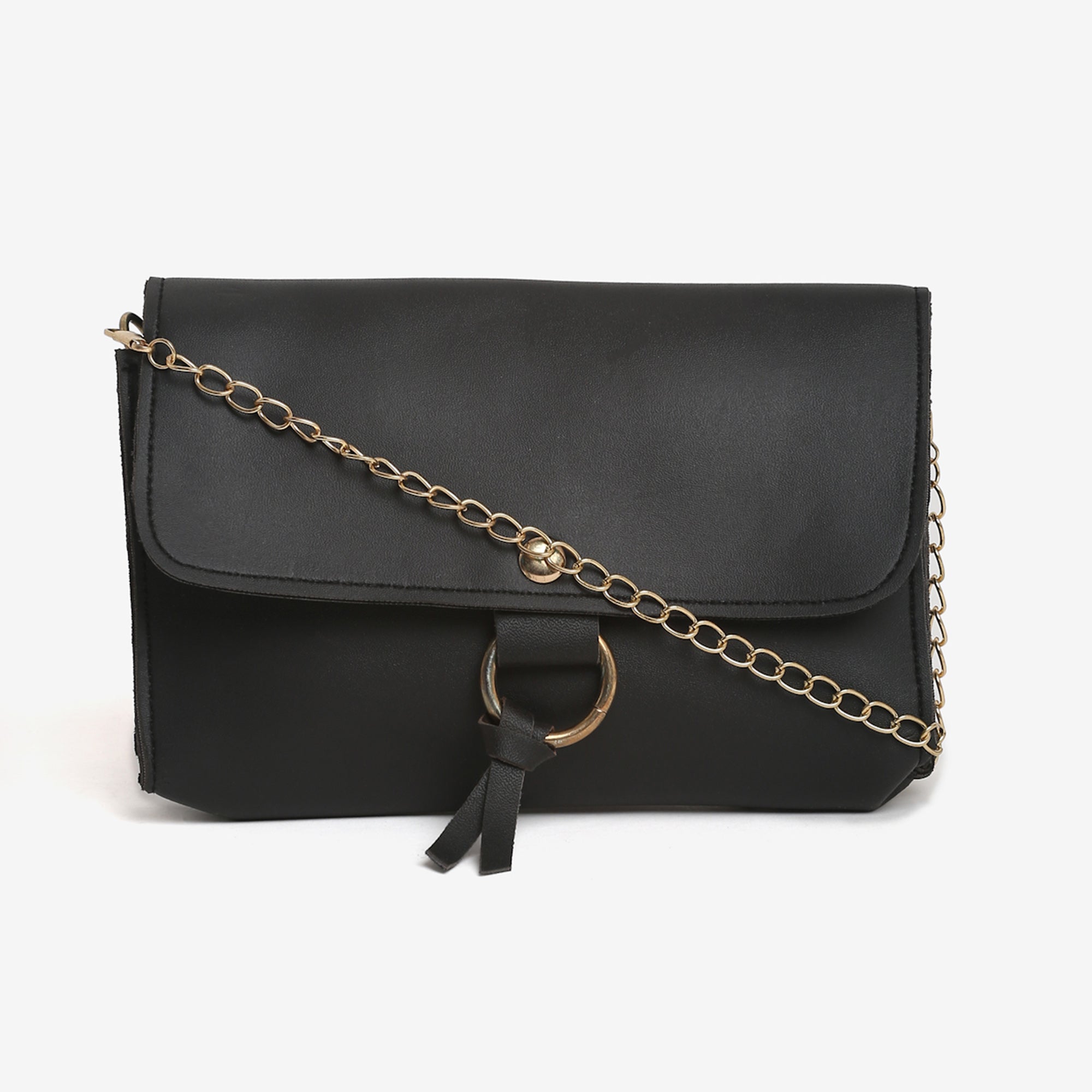 TMN - Women Black Vegan Leather Ribbon Handbag (Pack of 4)