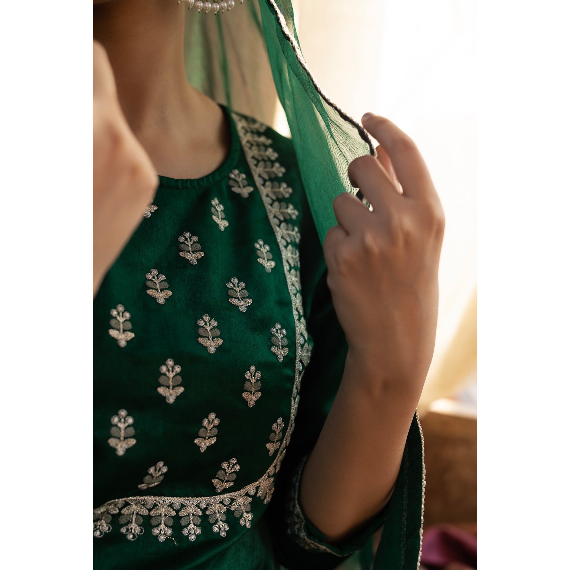 Green Embroidered Velvet Salwar Suit