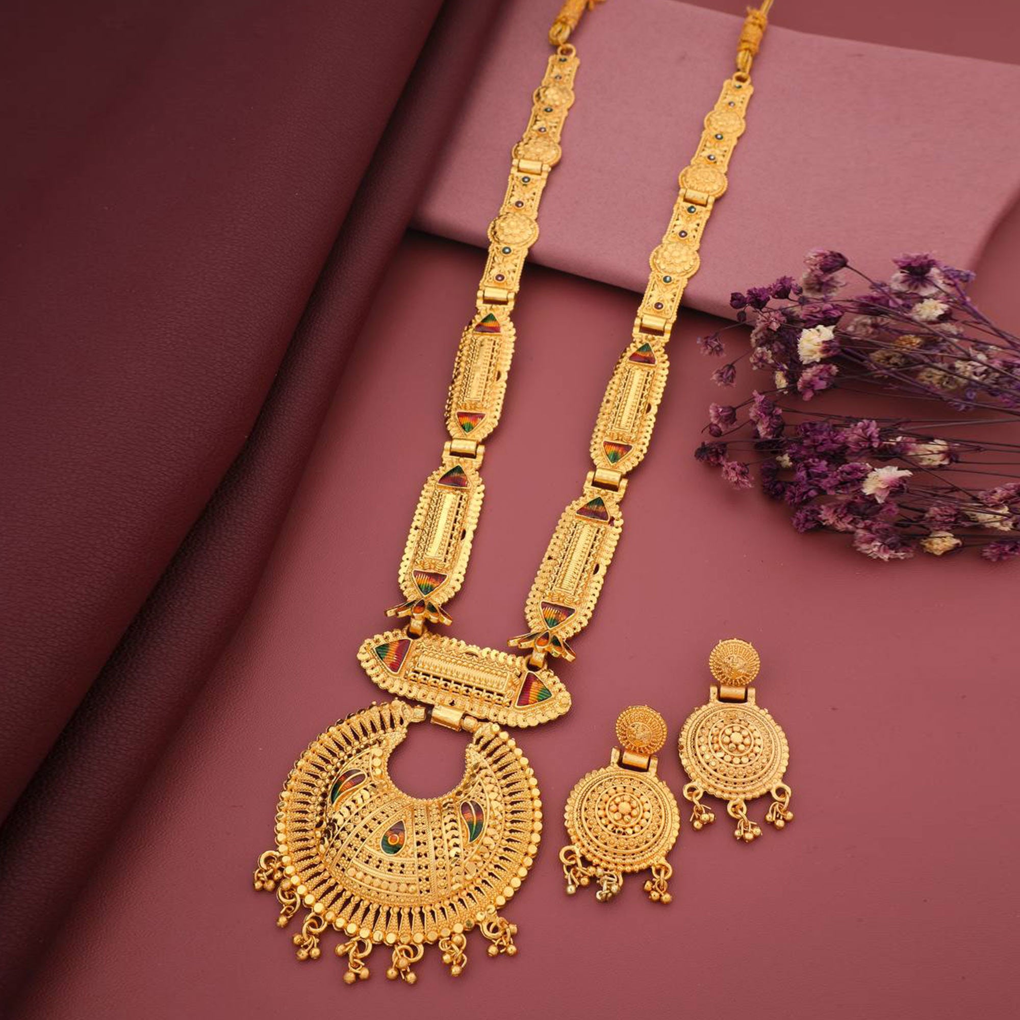 Gold Plated Alloy Long Necklace Set