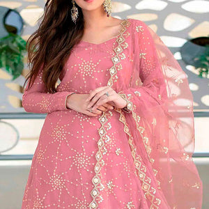 Pink Sequins Embroidered Georgette Semi Stitched Gharara Style Suit