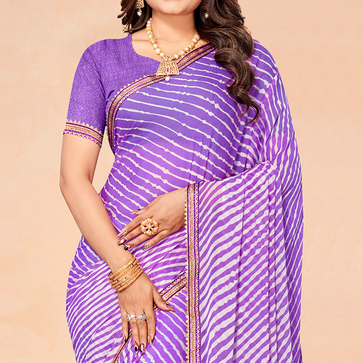 Violet Printed Chiffon Saree