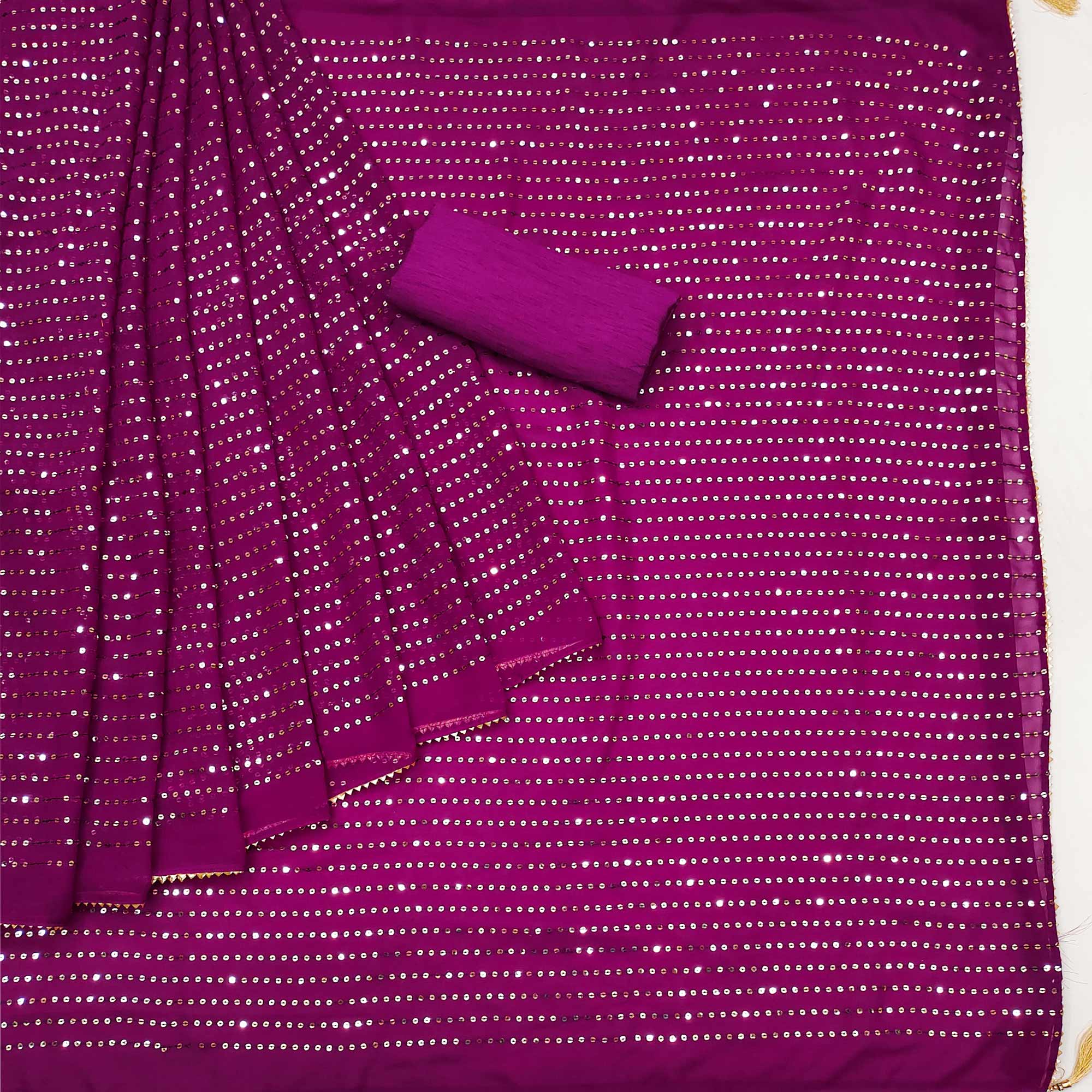 Magenta Pink Sequins Embroidered Georgette Saree