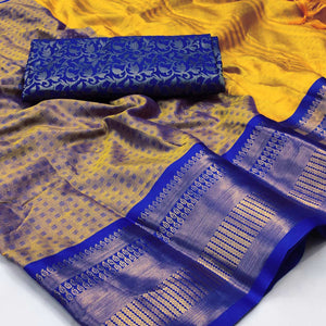 Golden Woven Cotton Silk Saree With Tassels