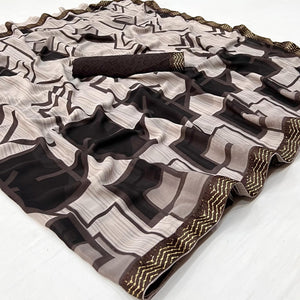 Grey Geometric Printed Georgette Saree