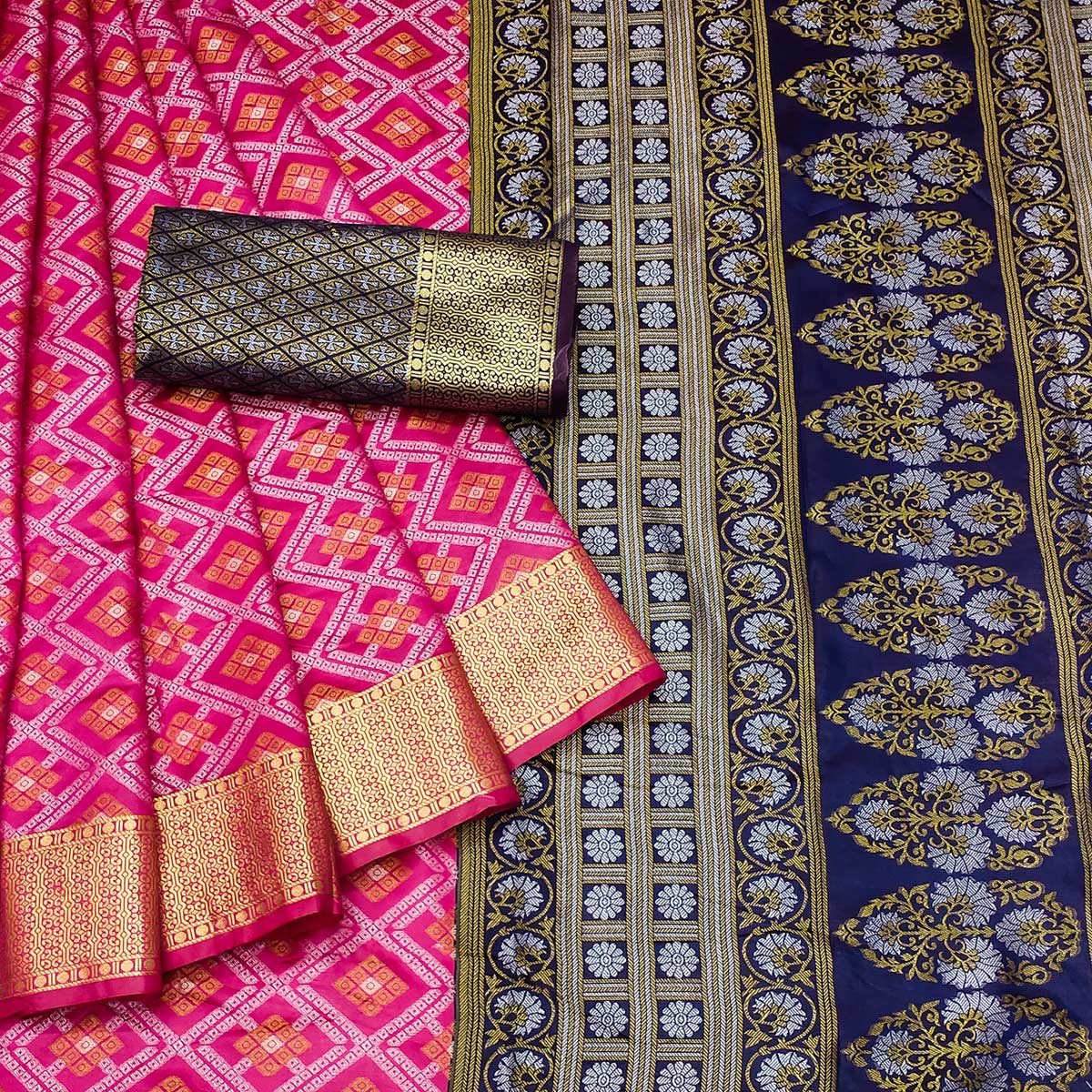 Pink Bandhani Woven Banarasi Silk Saree