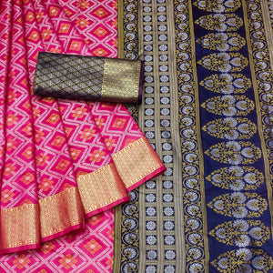 Pink Bandhani Woven Banarasi Silk Saree