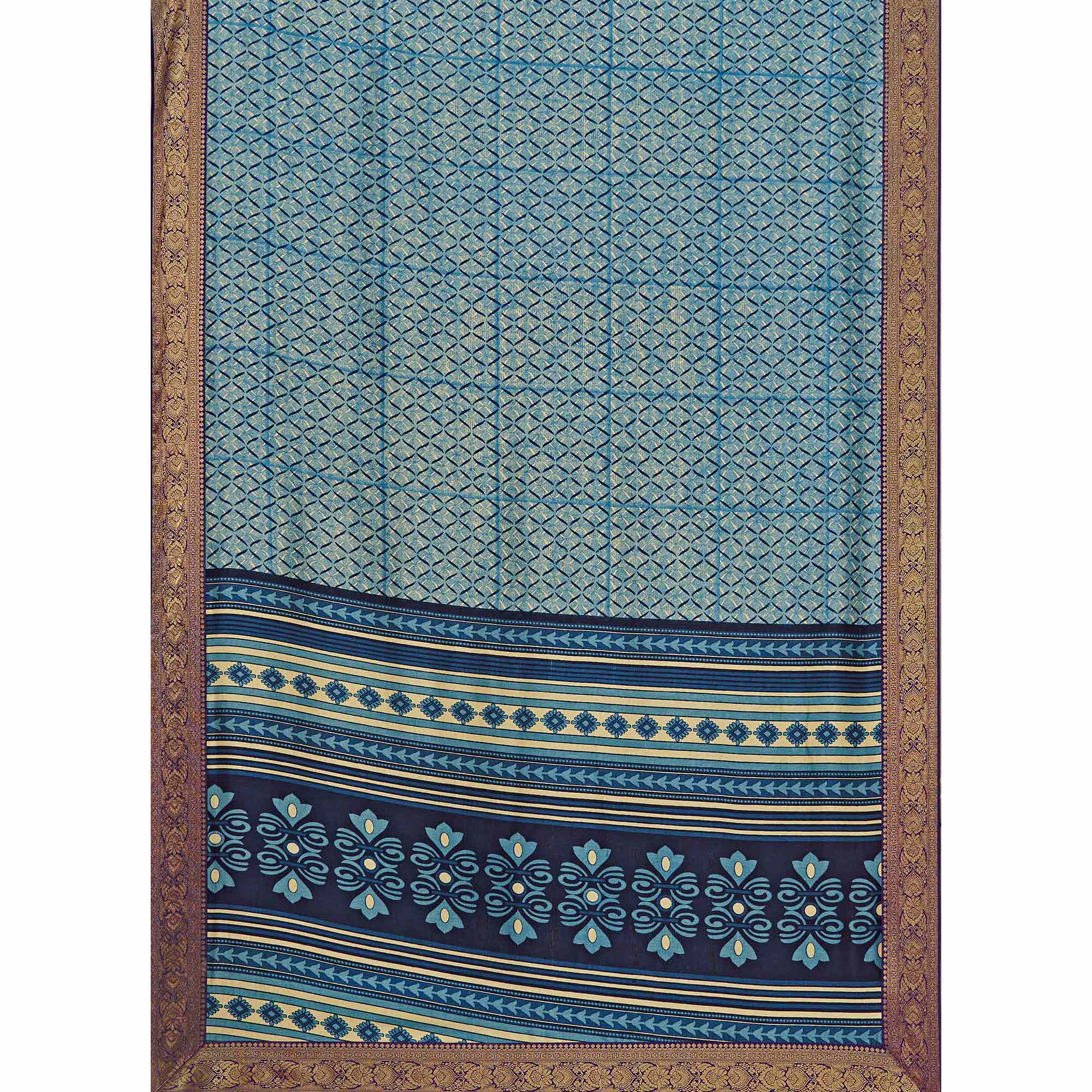 Multicolor Printed With lace Border Tussar Silk Saree