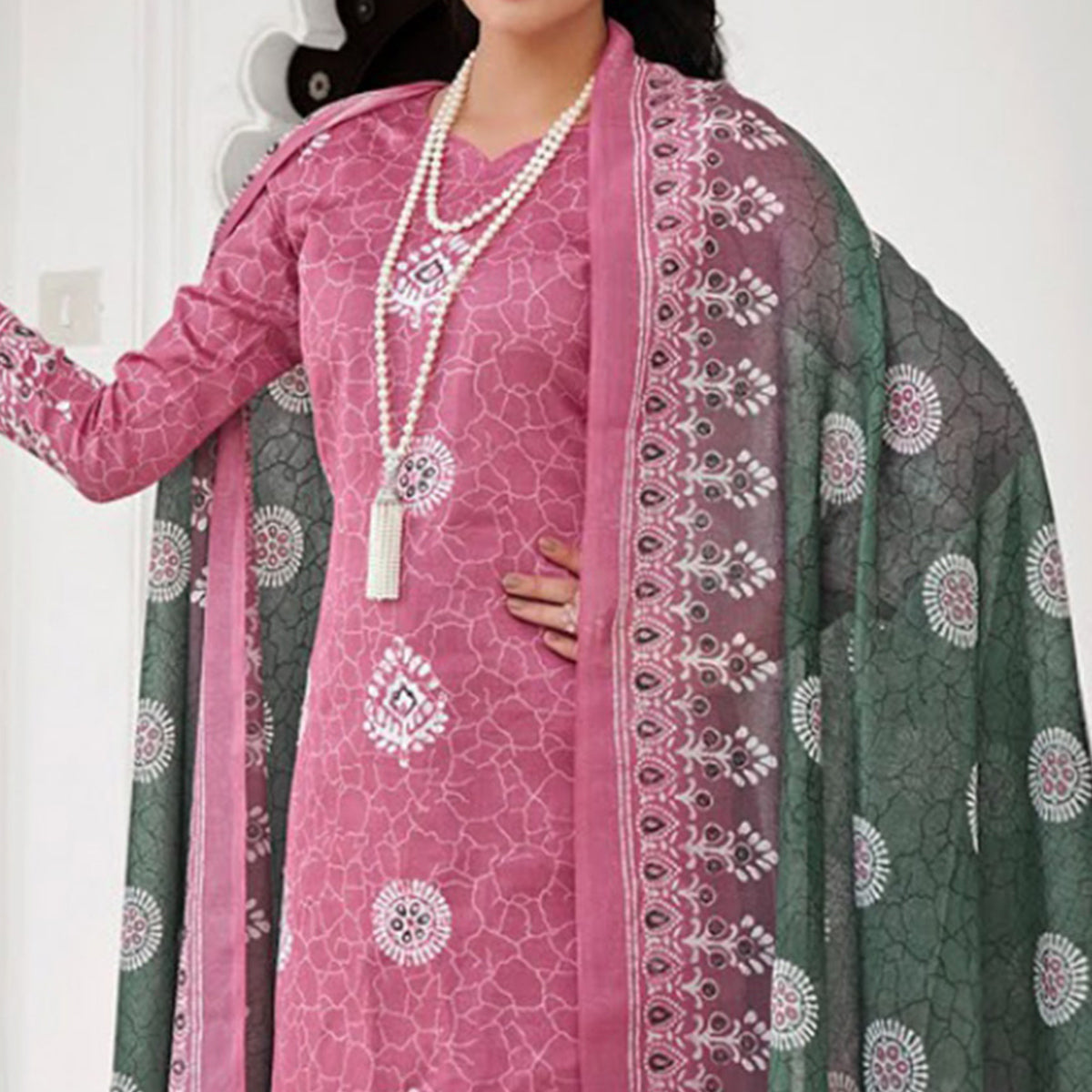 Pink Digital Printed With Mirror Work Pure Cotton Suit