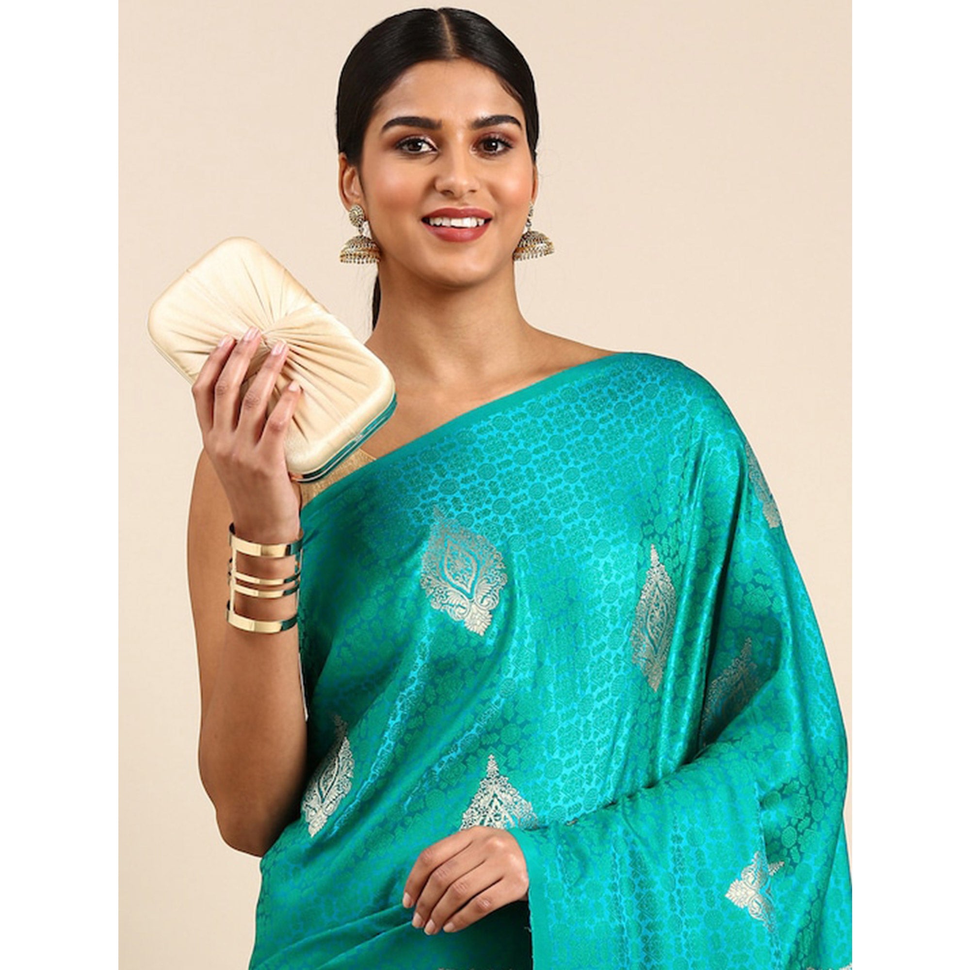 Rama Blue Woven Kanjivaram Silk Saree WithTassels