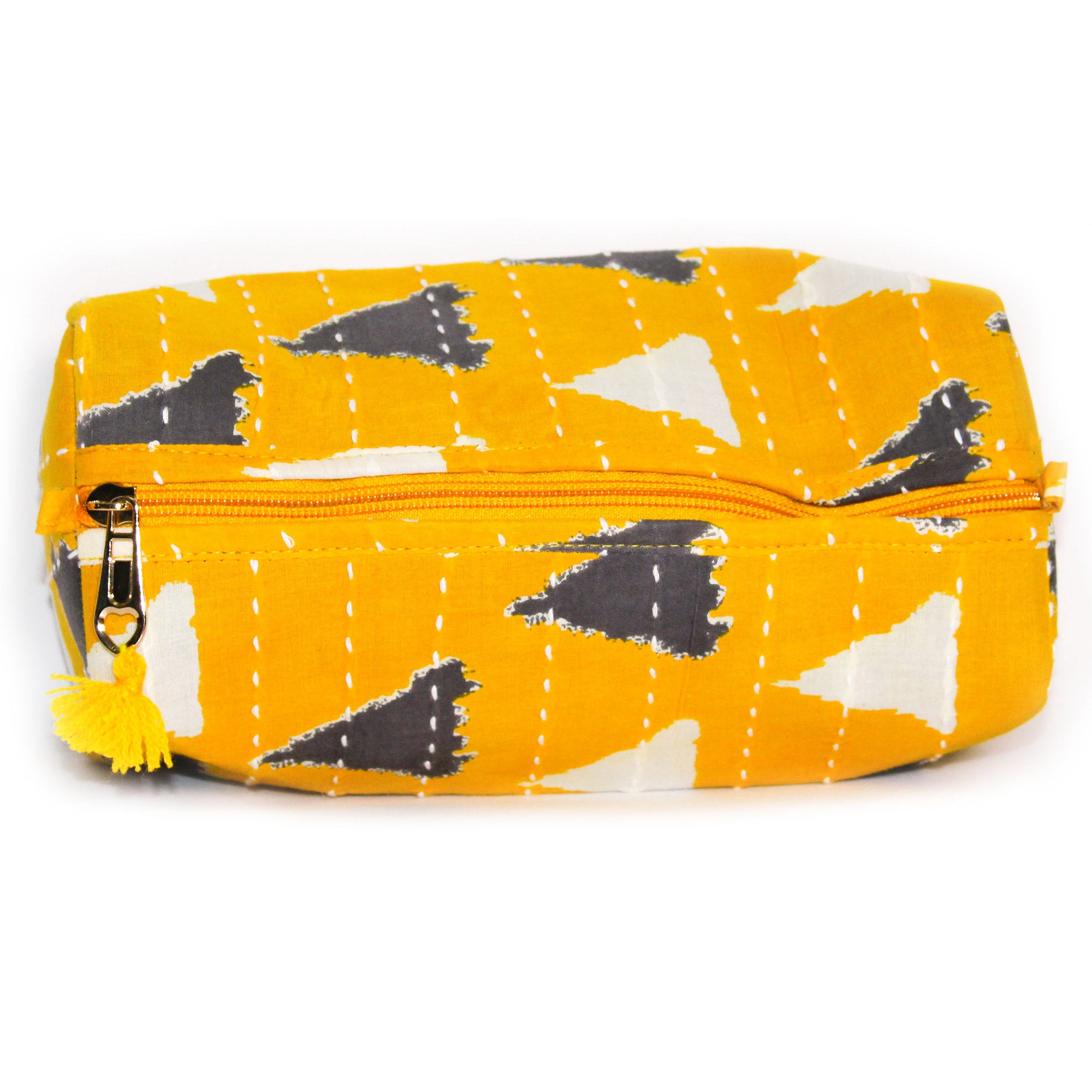 TMN - Women Yellow Printed With Embroidered Vegan Leather Cosmetic Pouch