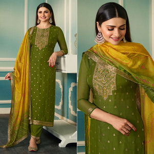 Green Floral Woven Organza Salwar Suit