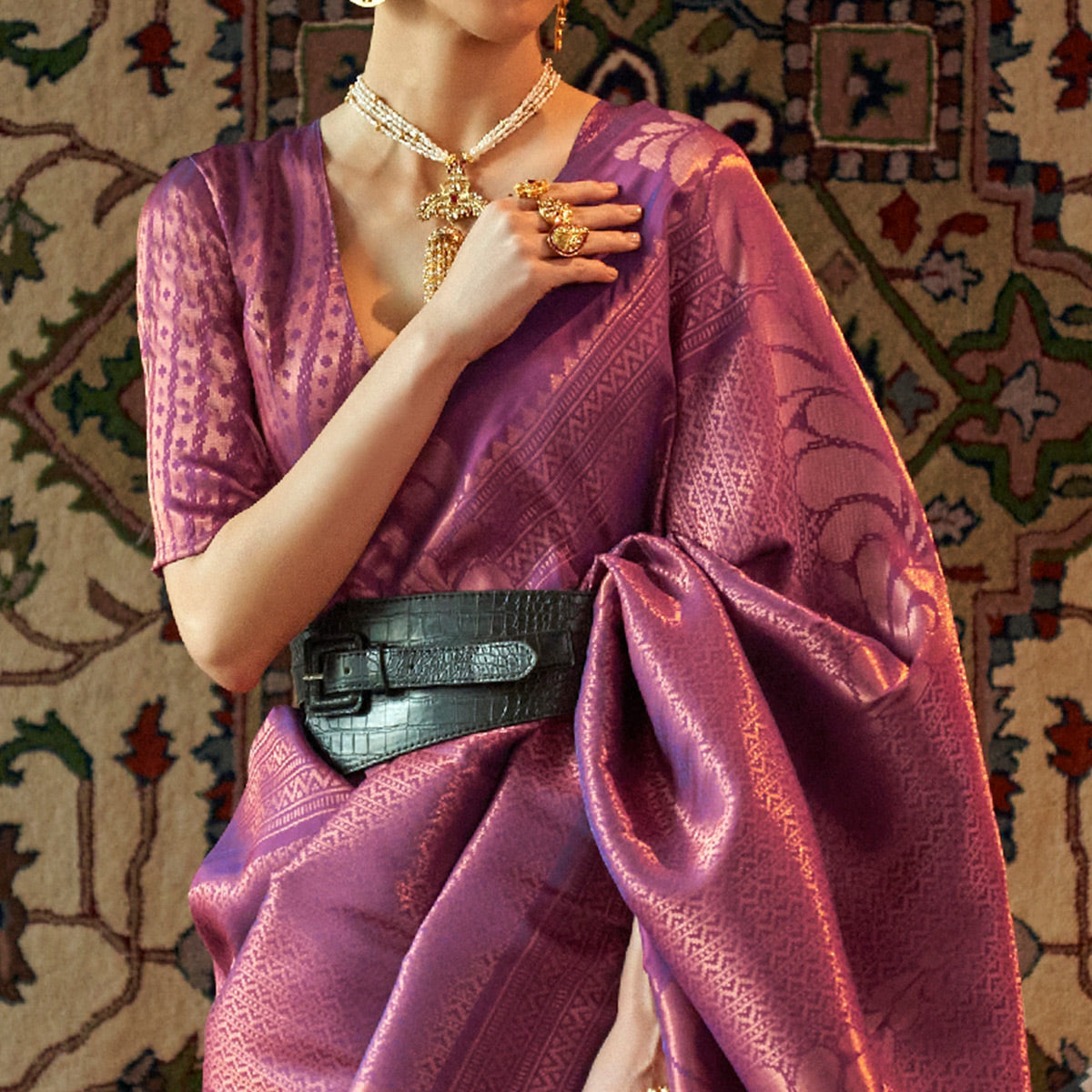 Magenta Purple Woven Art Silk Saree With Tassels