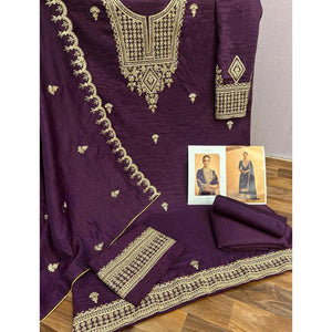 Purple Sequins Embroidered Georgette Palazzo Suit