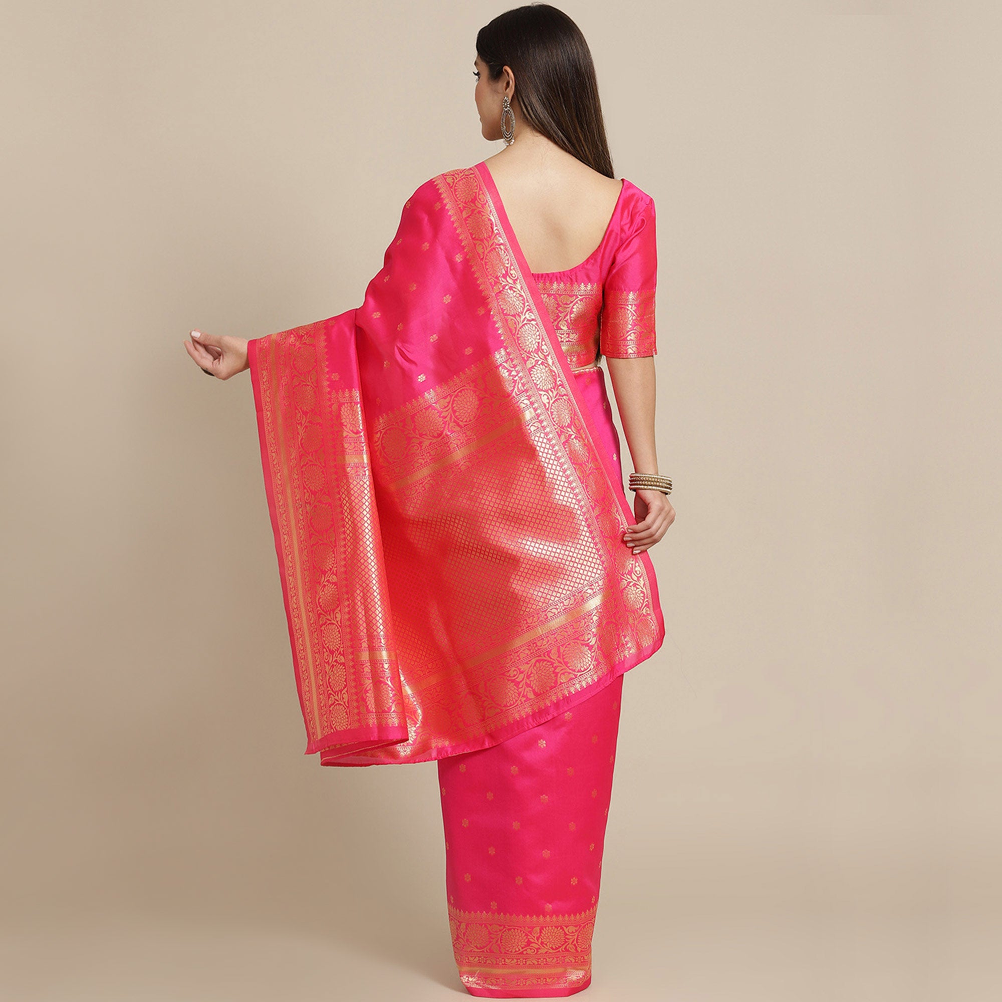 Pink Woven Banarasi Silk Saree