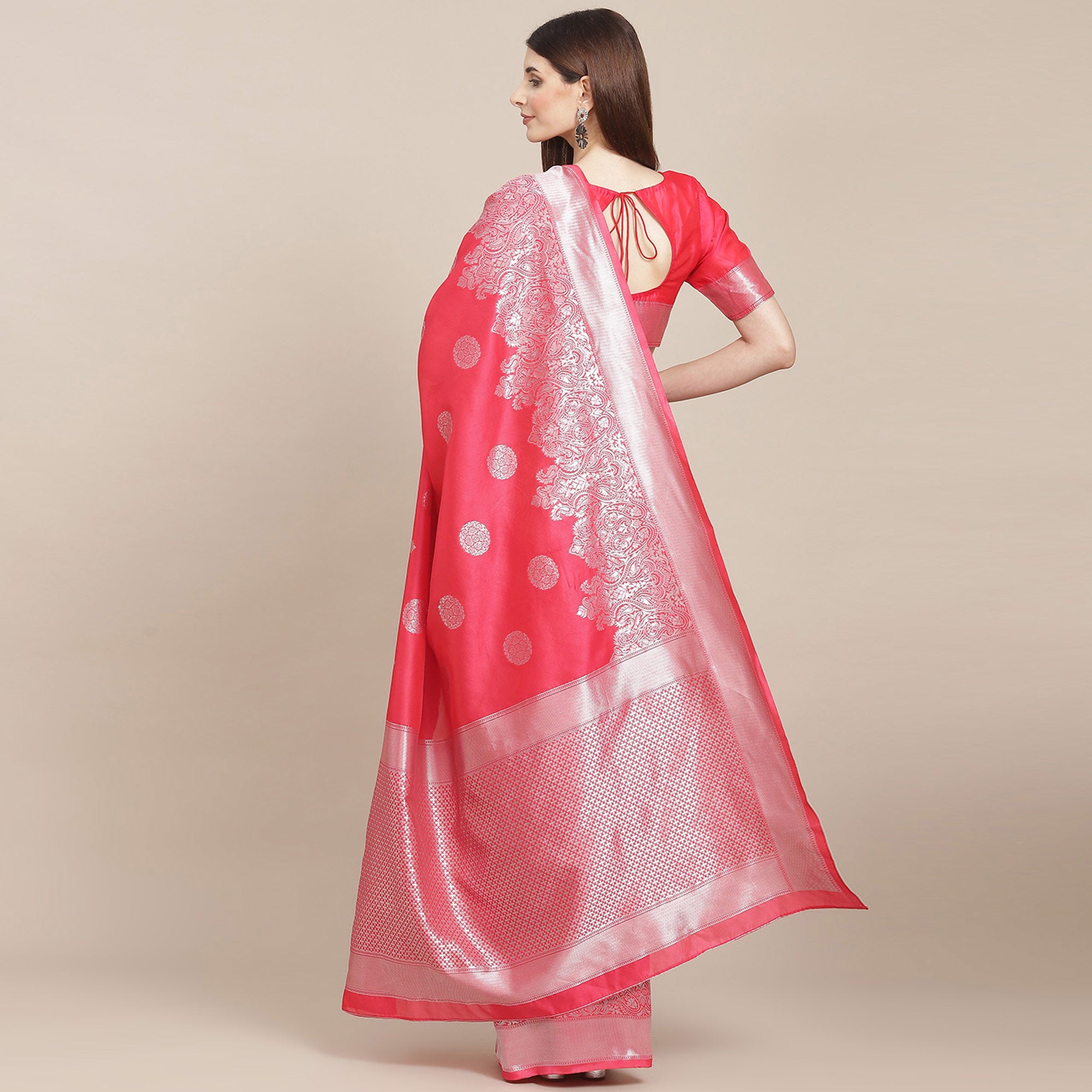 Pink Woven Banarasi Silk Saree