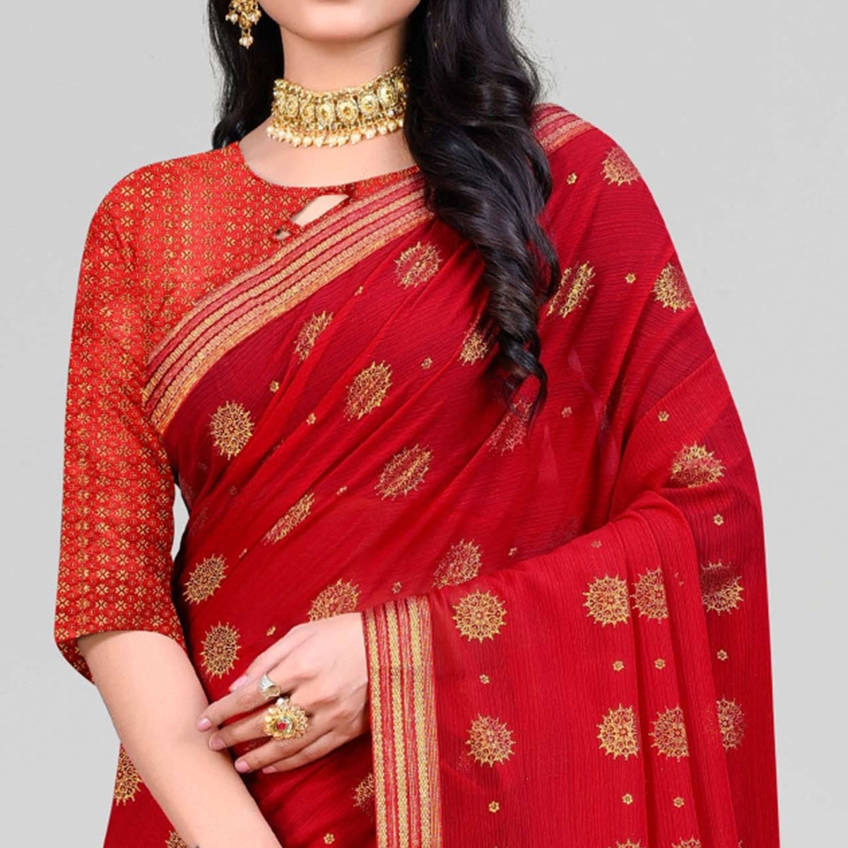 Red Woven Chiffon Saree