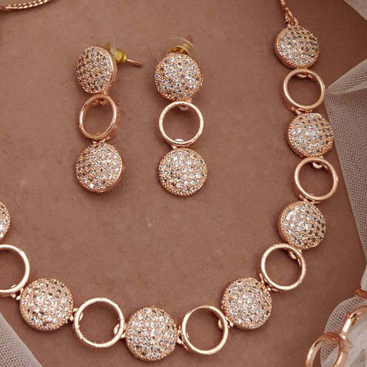 Rose Gold American Diamond Premium Alloy Necklace set