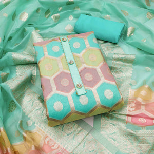 Turquoise Woven Banarasi Silk Dress Material