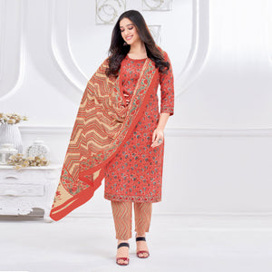 Orange Printed Pure Cotton Suit