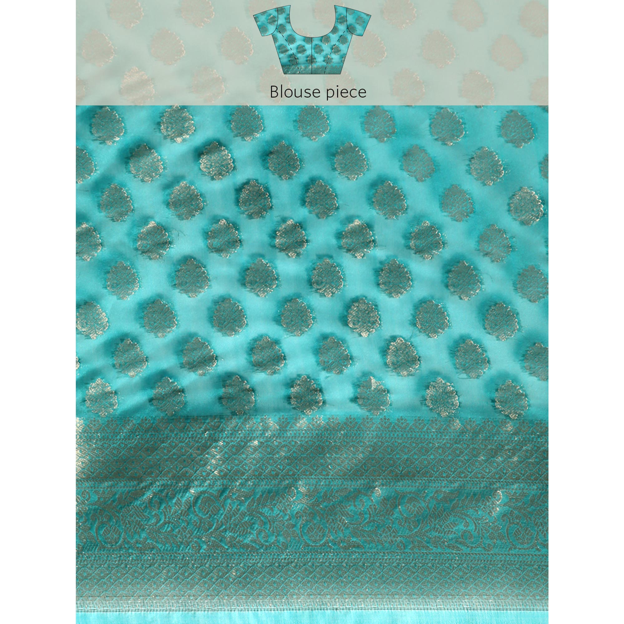 Turquoise Woven Organza Silk Saree With Tassels