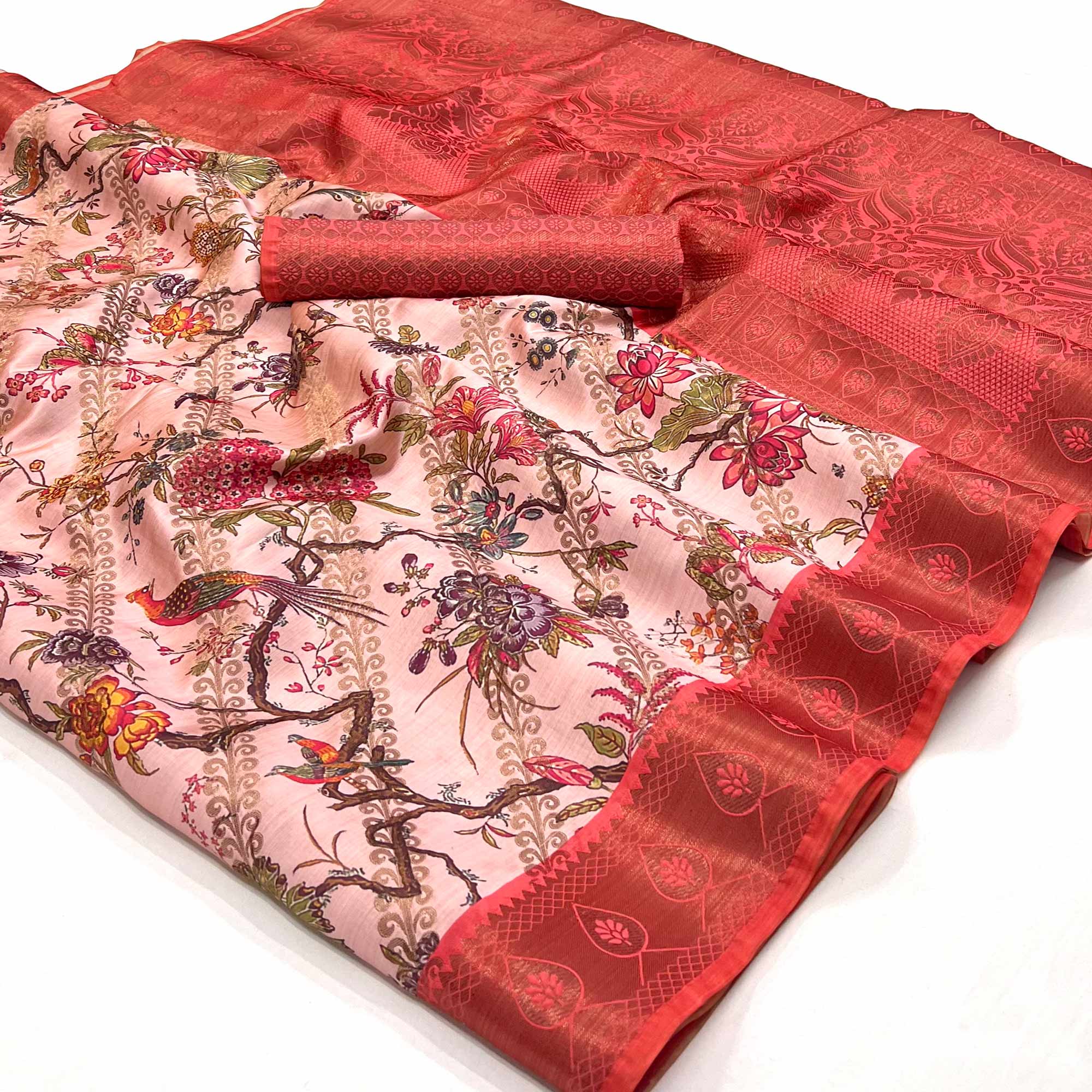 Pink Digital Printed Cotton Silk Saree