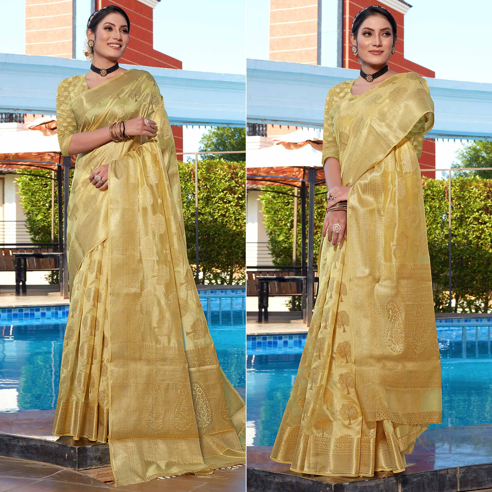 Golden Woven Organza Saree