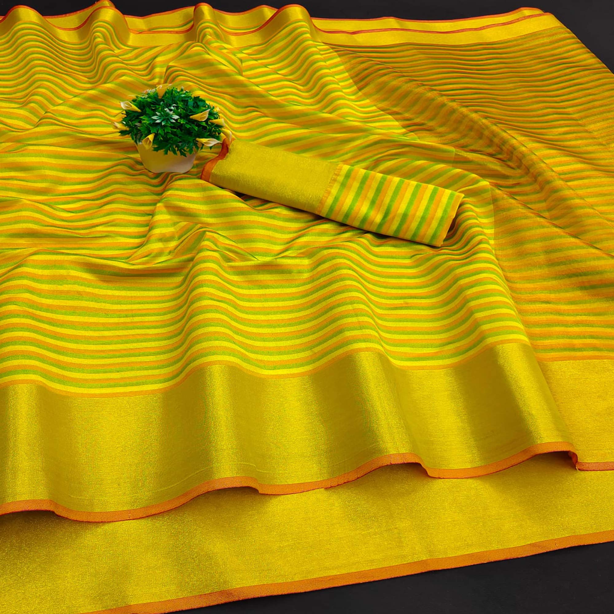 Yellow Woven Cotton Silk Saree