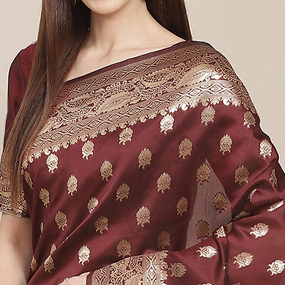 Maroon Woven Banarasi Silk Saree