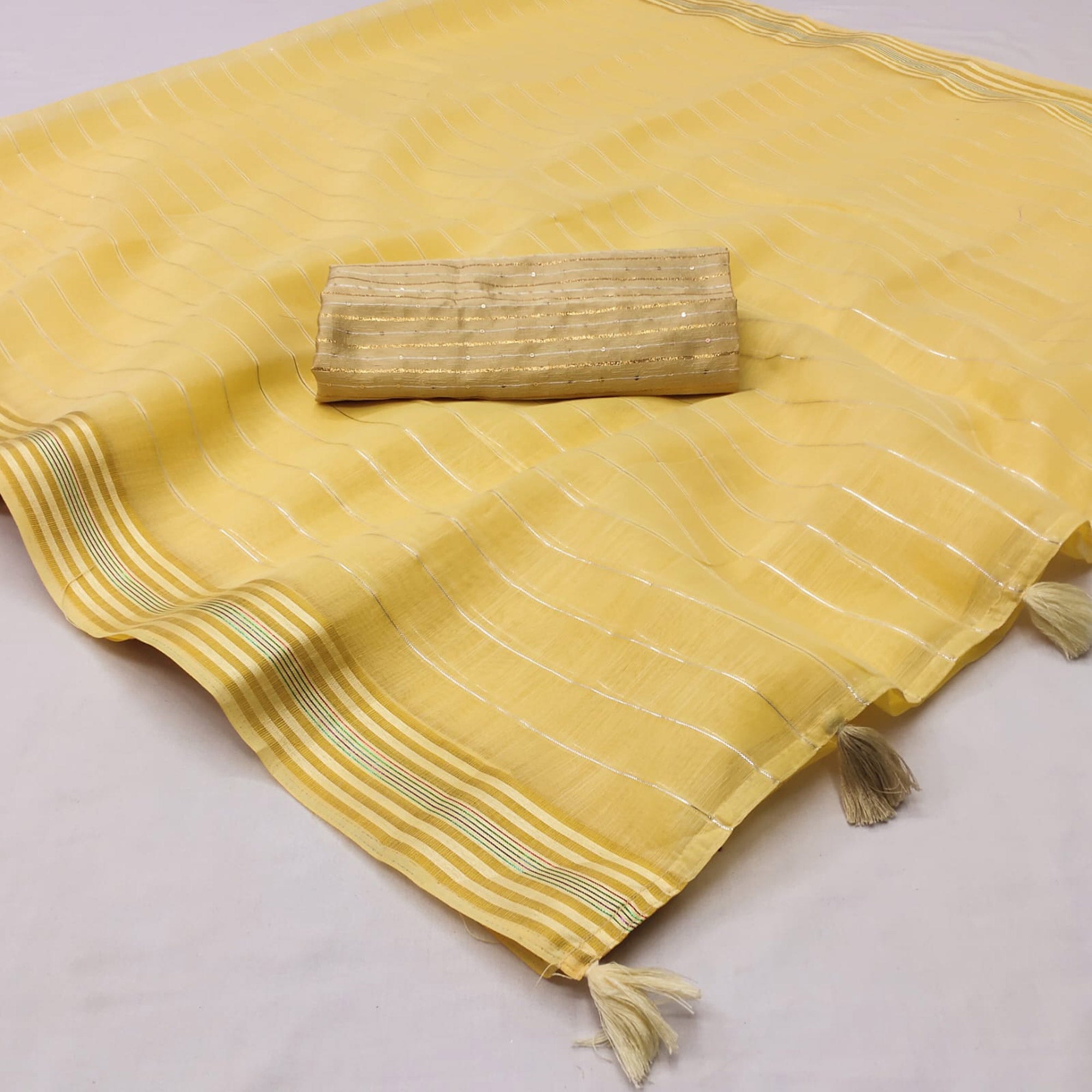 Yellow Woven Linen Saree