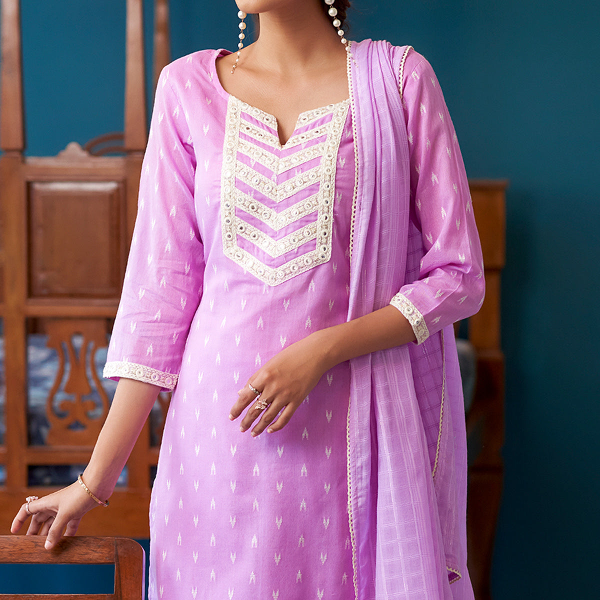 Purple Embroidered Pure Cotton Suit