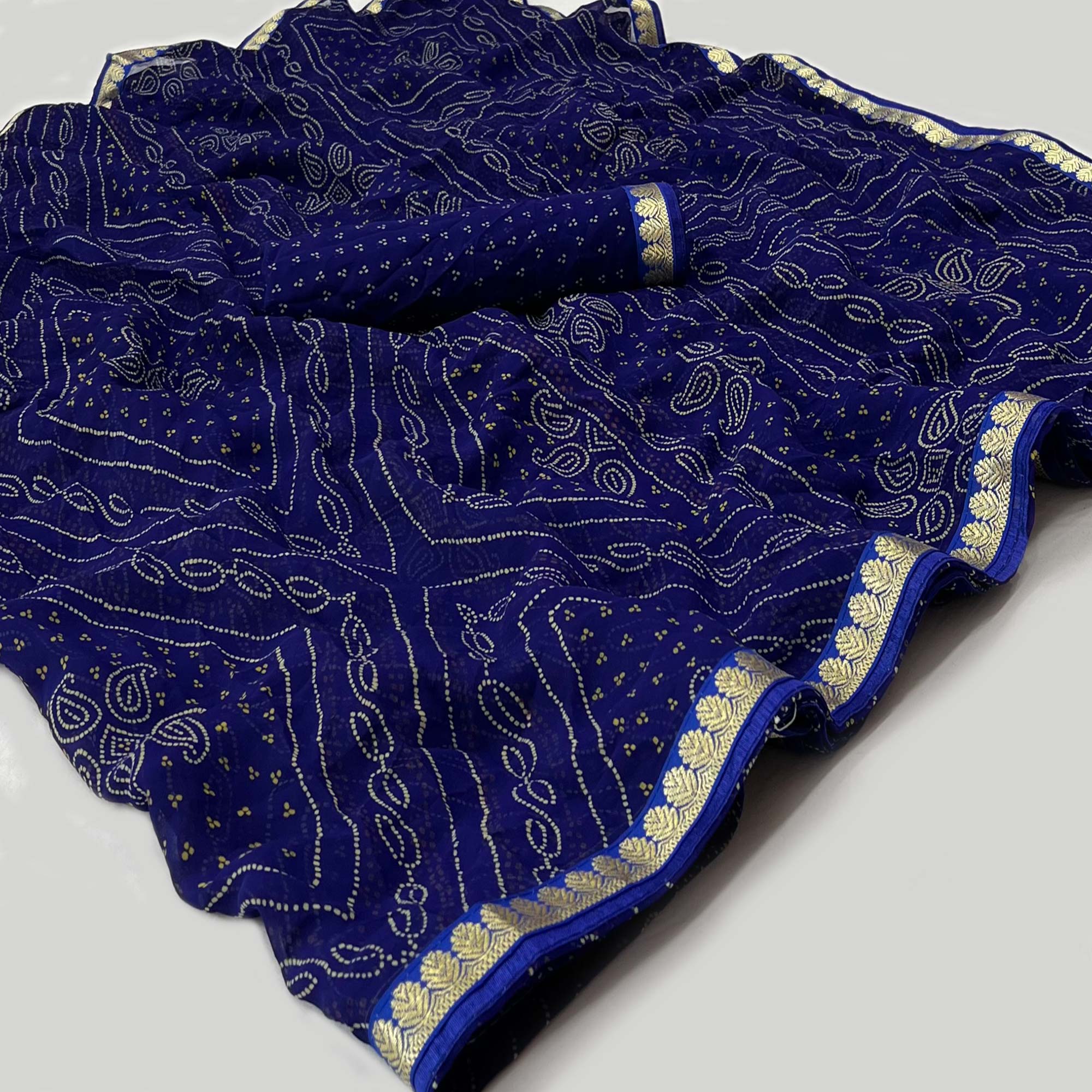 Blue  Bandhani Printed Georgette Saree With Designer Border