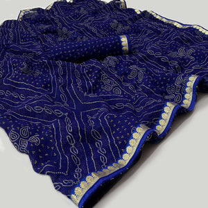 Blue  Bandhani Printed Georgette Saree With Designer Border
