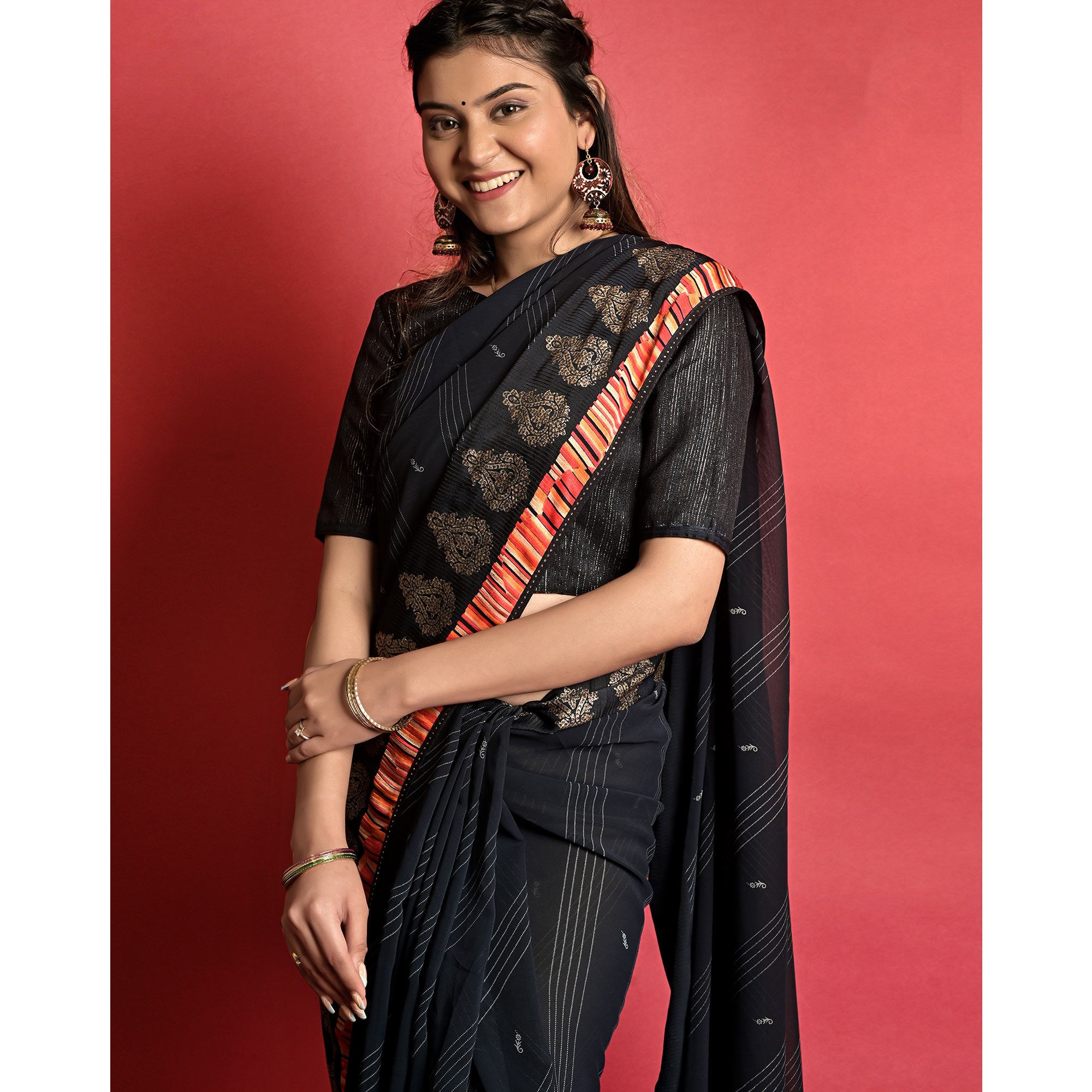 Black Printed Georgette Saree