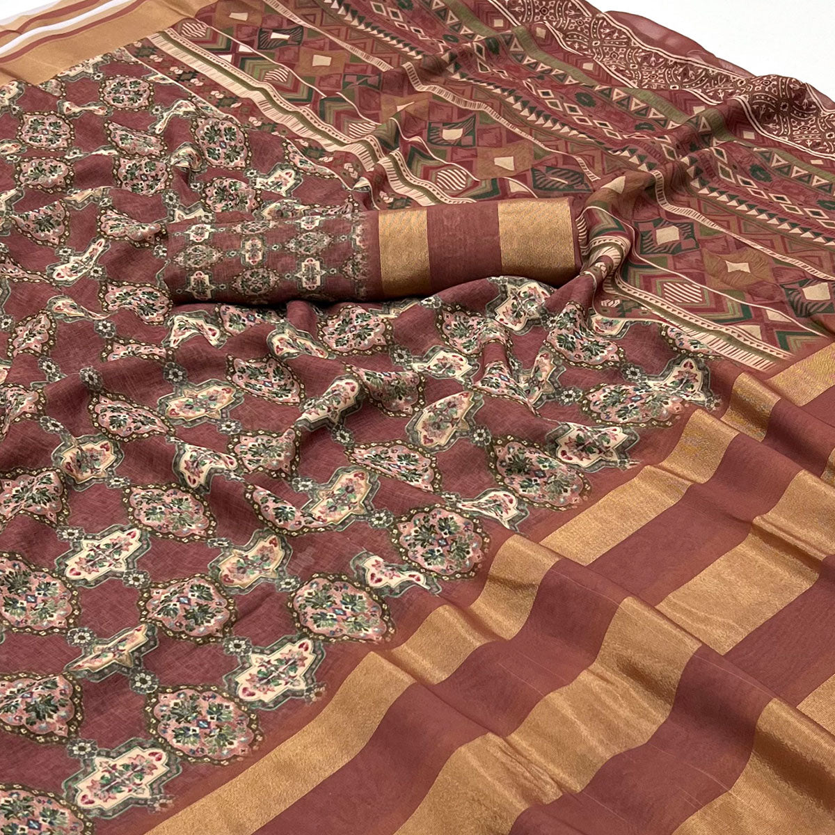 Mauve Digital Floral Printed Viscose Saree