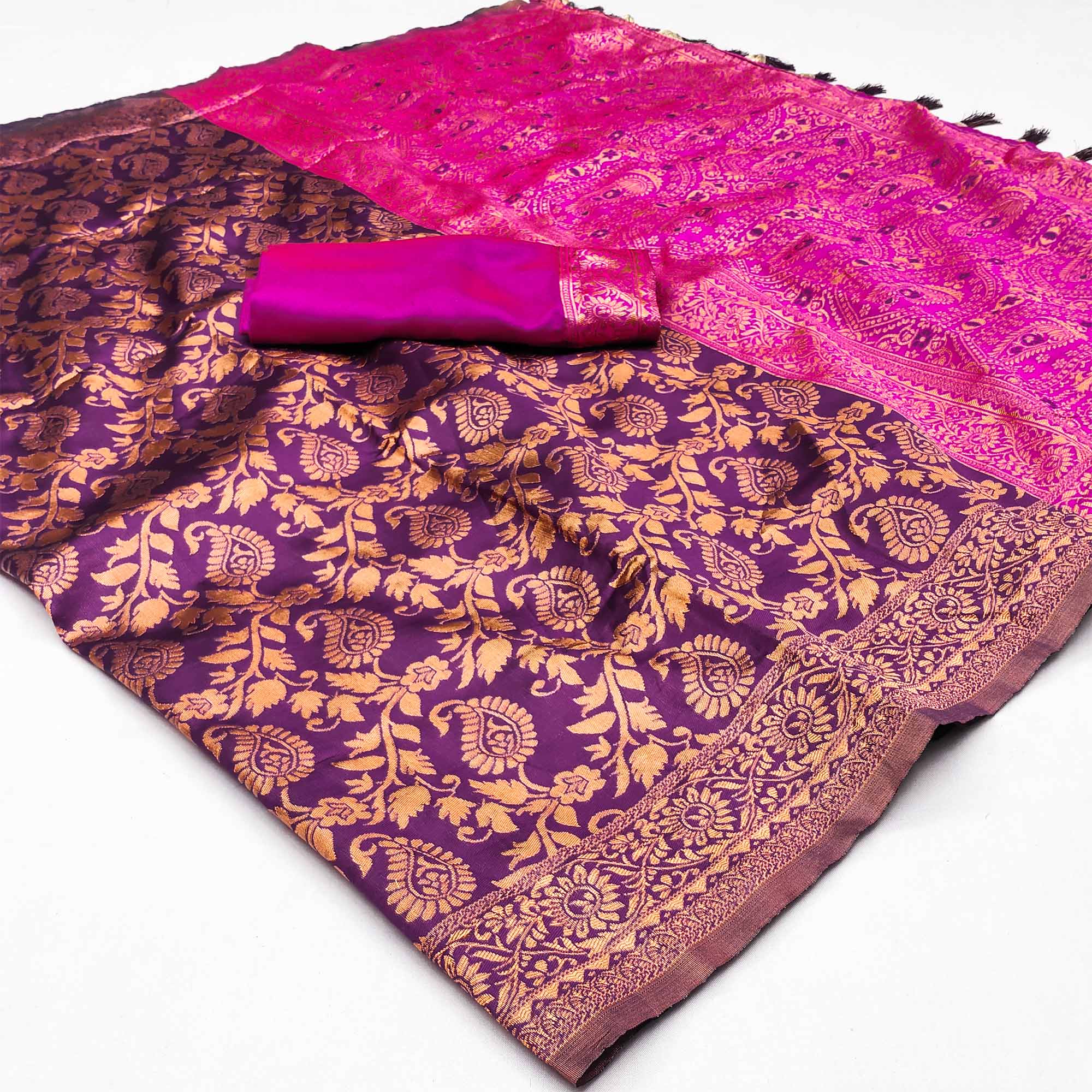 Purple Floral Woven Jacquard Saree