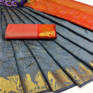 Grey Bandhani Woven Banarasi Silk Saree