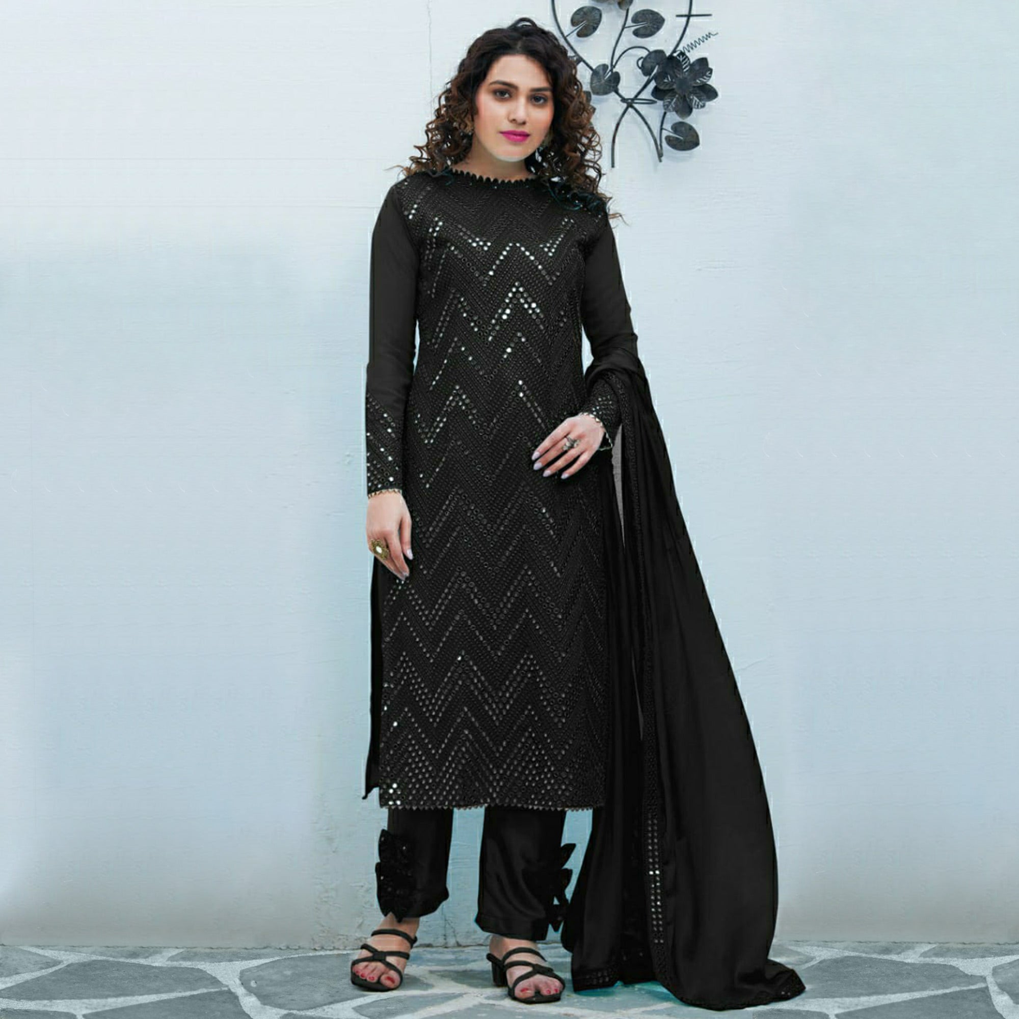 Black Mirror Embroidered Georgette Suit