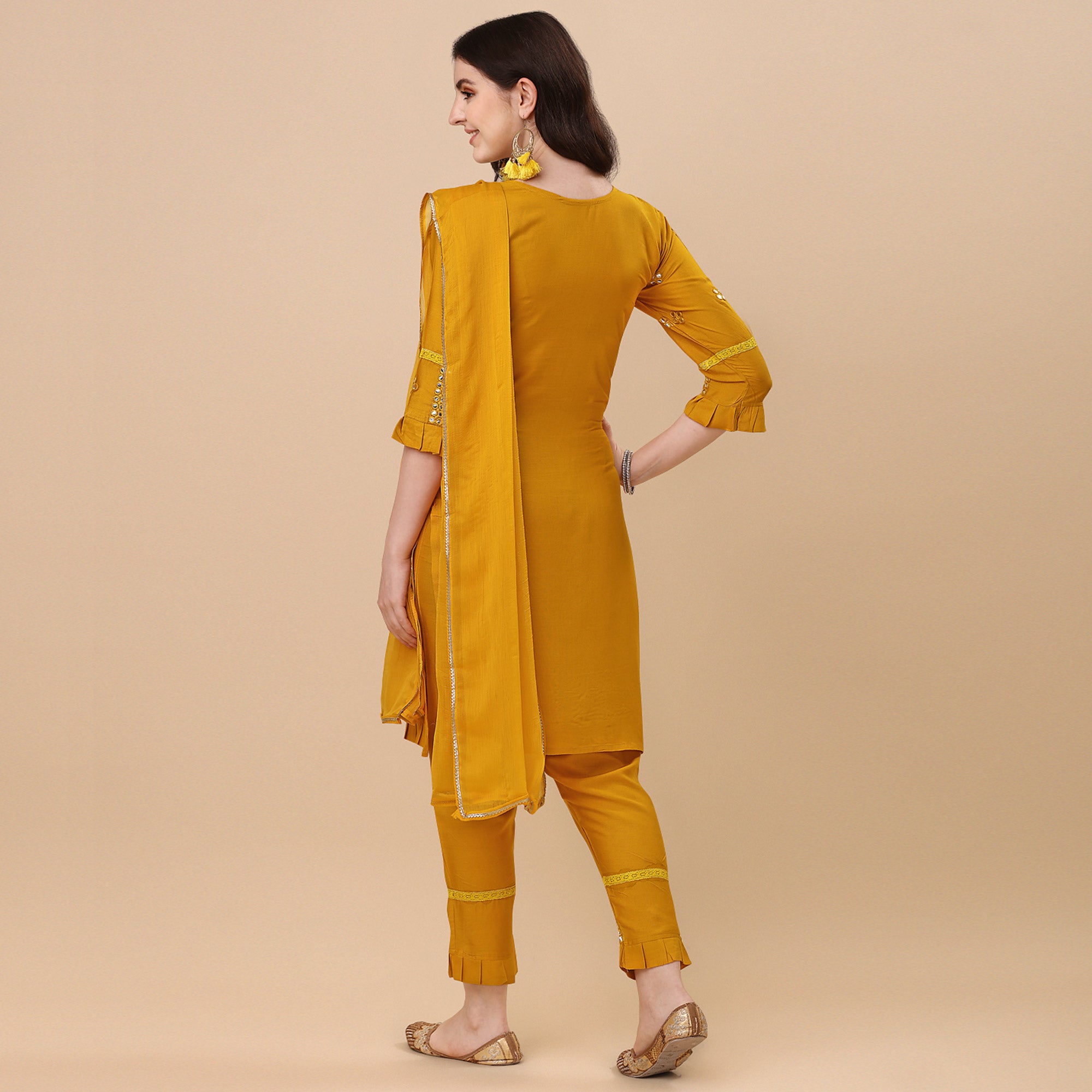 Mustard Embroidered Rayon Salwar Suit