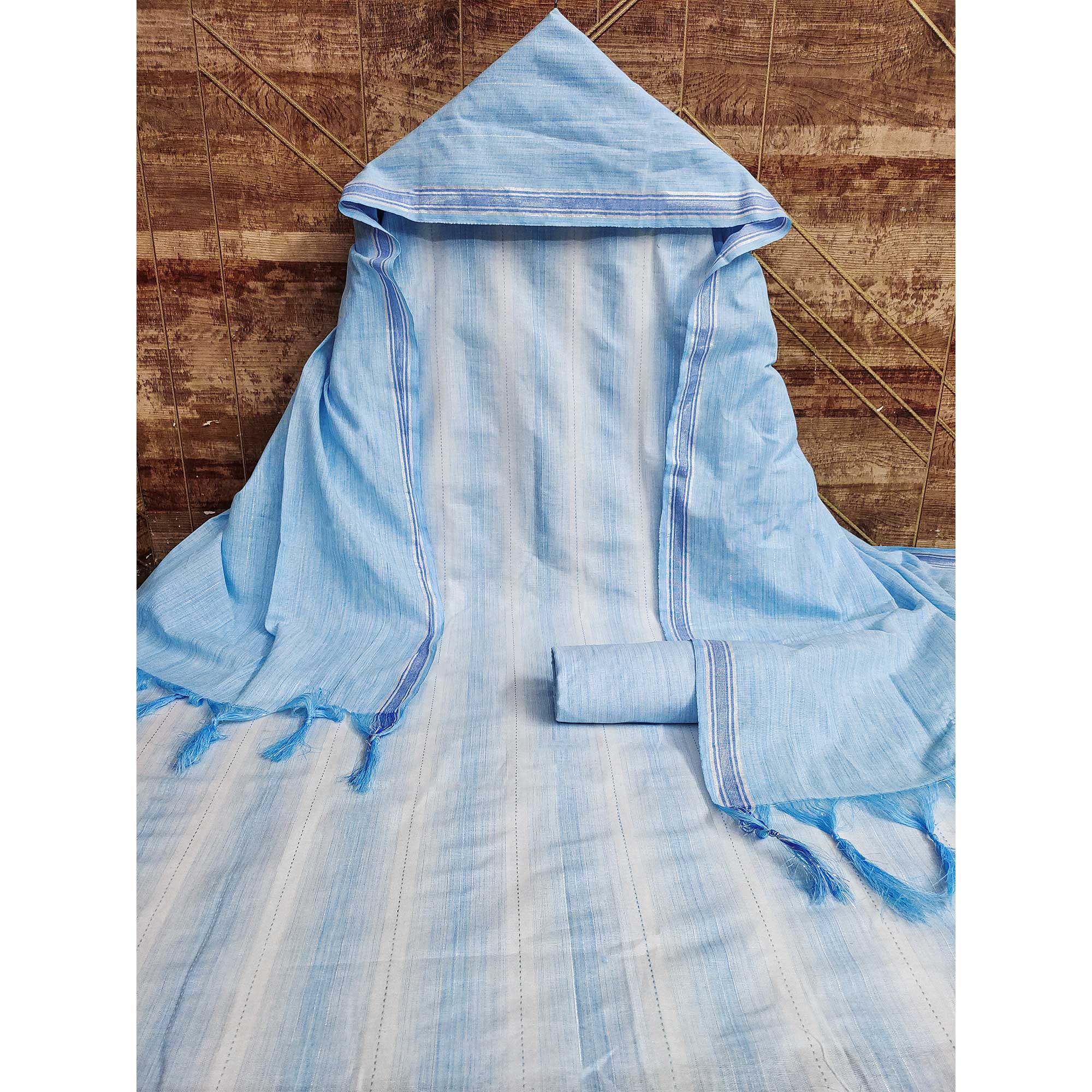 Blue Woven Cotton Dress Material